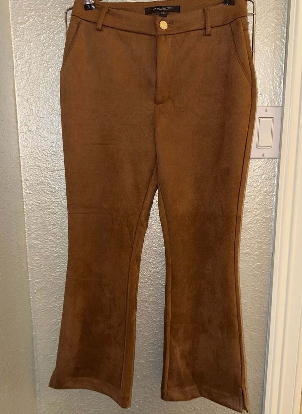 Marc New York Andrew Marc Brown Faux Suede Flare Trousers with Side Slit Hem #07